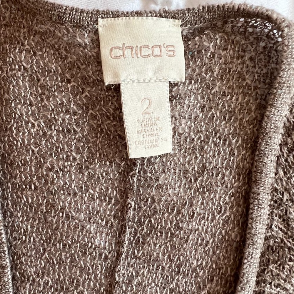Chico's Brown & Cream Marled Open Front Long Cardigan